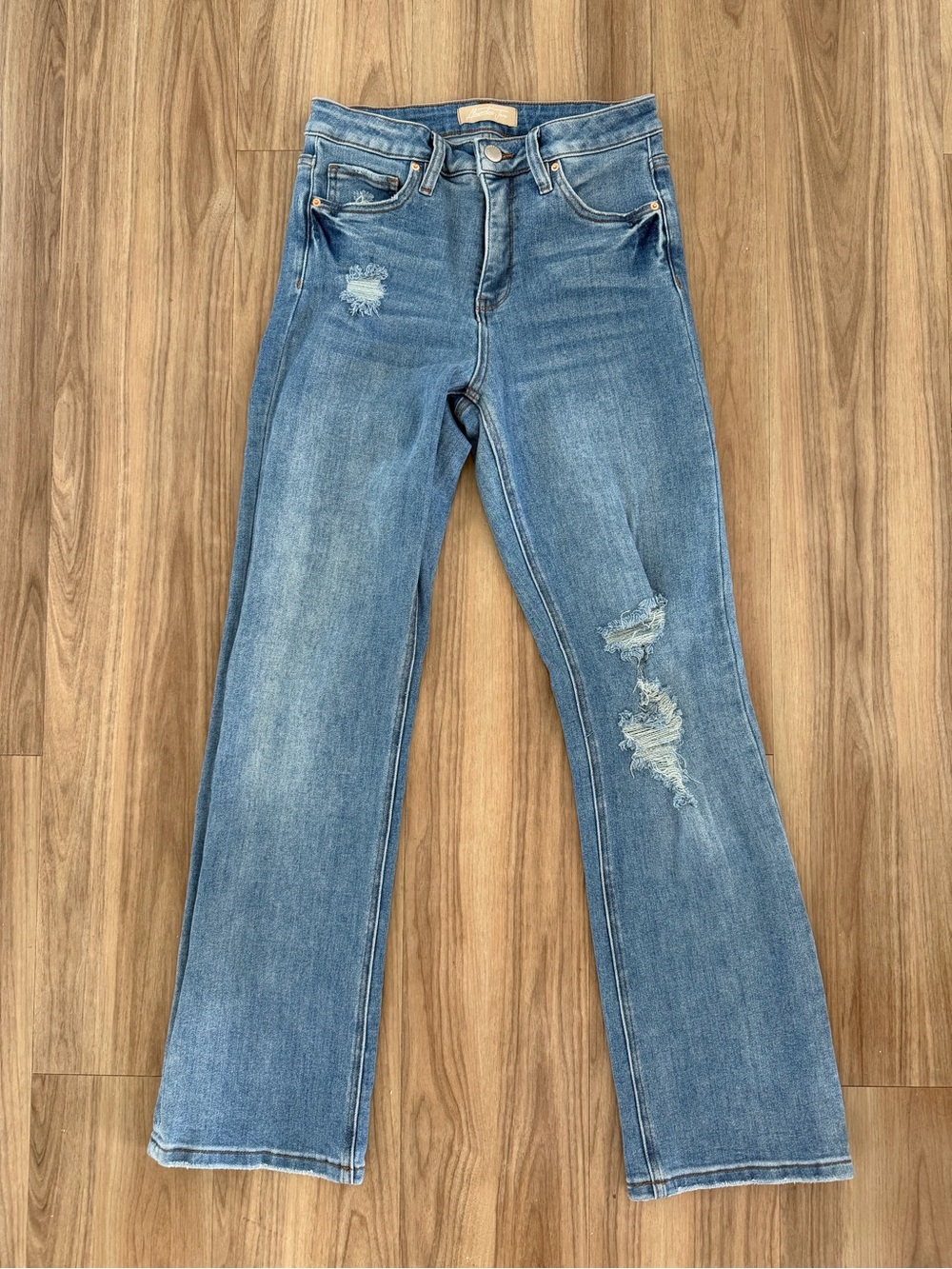 Women’s Boot Cut Distressed Jeans - Light Blue